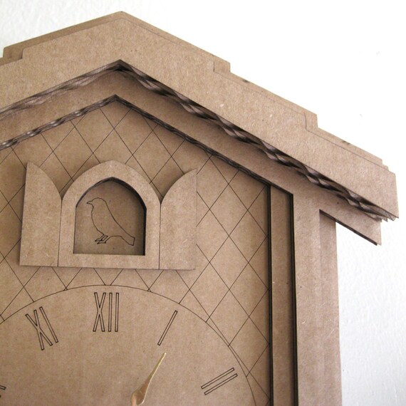 Cardboard Cuckoo Clock Modern Minimal Laser Cut Wall Decor