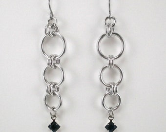 hoop jet drop diamond tapered triple earrings swa