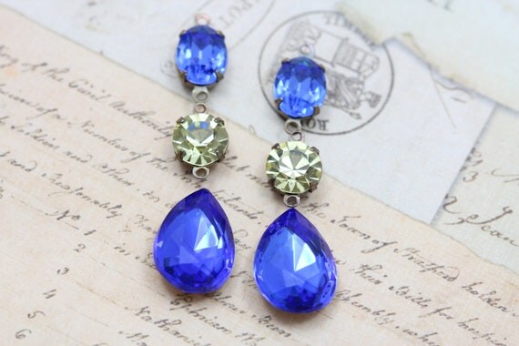 Special Custom order listing for Sarah Bridal Earrings Vintage Clip On - Sapphire & Jonquil Blue Yellow