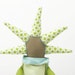 funky handmade Modern rag doll With cool Haircut - Dressed in green, turquoise ,stripes, flowers and dots