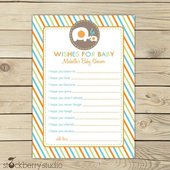 Elephant Baby Shower Wishes for Baby Advice Printable Card Il_570xn
