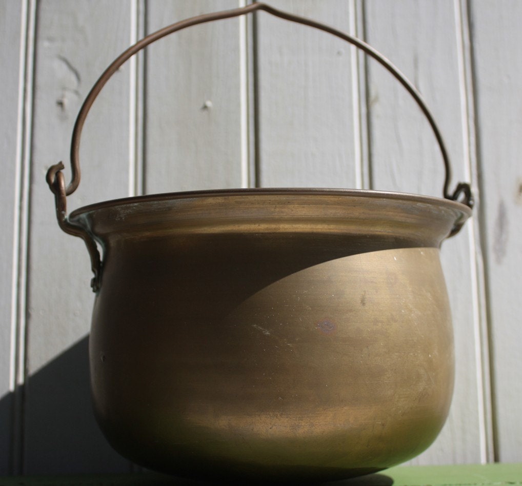 Primitive Brass Fireplace Hanging Kettle Pot Cauldron
