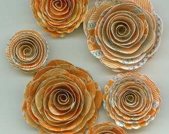 Limited Orange and Blue Handmade Spiral Paper Flowers