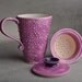 Lidded Dottie Tea Mug : Orchid and White Stoneware Dottie Tea Mug with Lid and Infuser by Symmetrical Pottery