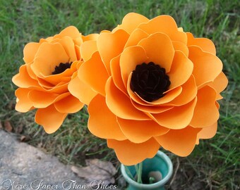 Paper Flowers - Wedding Bouquet - Home Decor - Stemmed - DIY Wedding - Made To Order - Orange - Set of 24