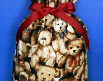 Teddy Bear Medium Fabric Gift Bag - Children s Toy, Stuffed Animal, Brown, Tan, Beige, Red, Blue, All Occasion
