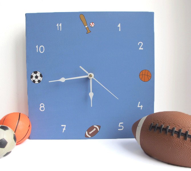 Children's clock Sport clock for boys room Square clock