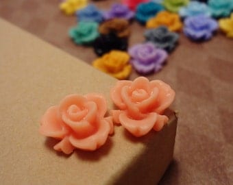 20pcs (Matte Coral Peach, Tangerine) Rainbow Iris Rose -CMVision Exclusive 11.5mm Resin Flower Rf05 06