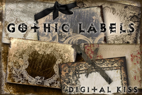Items similar to Gothic Labels Digital Collage Sheet, Cards Labels Tags ...