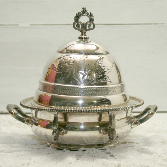 Vintage Butter Dish Victorian Quadruple Silver by WarmNature