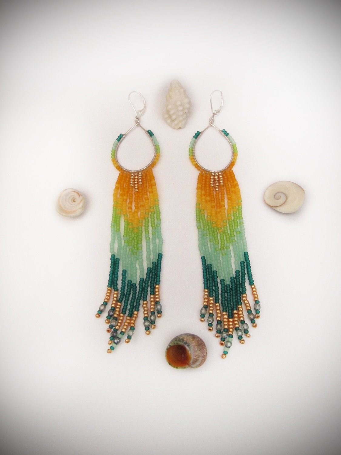 Hoop Fringe Beaded Earrings Shoulder Dusters Tribal Boho