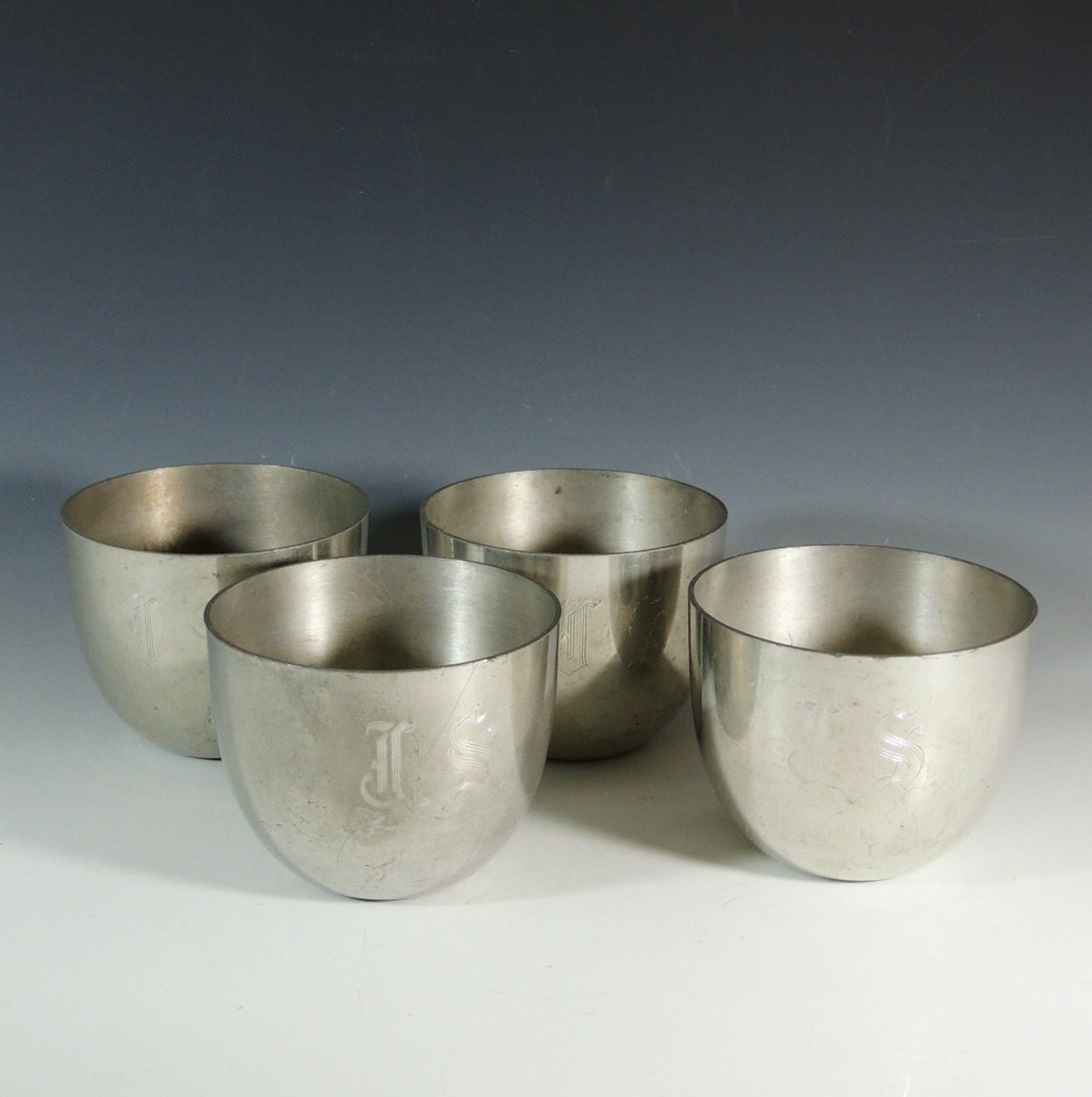 WEB Pewter / Jefferson Cup 1101 / Set of 4 / Monogram JS
