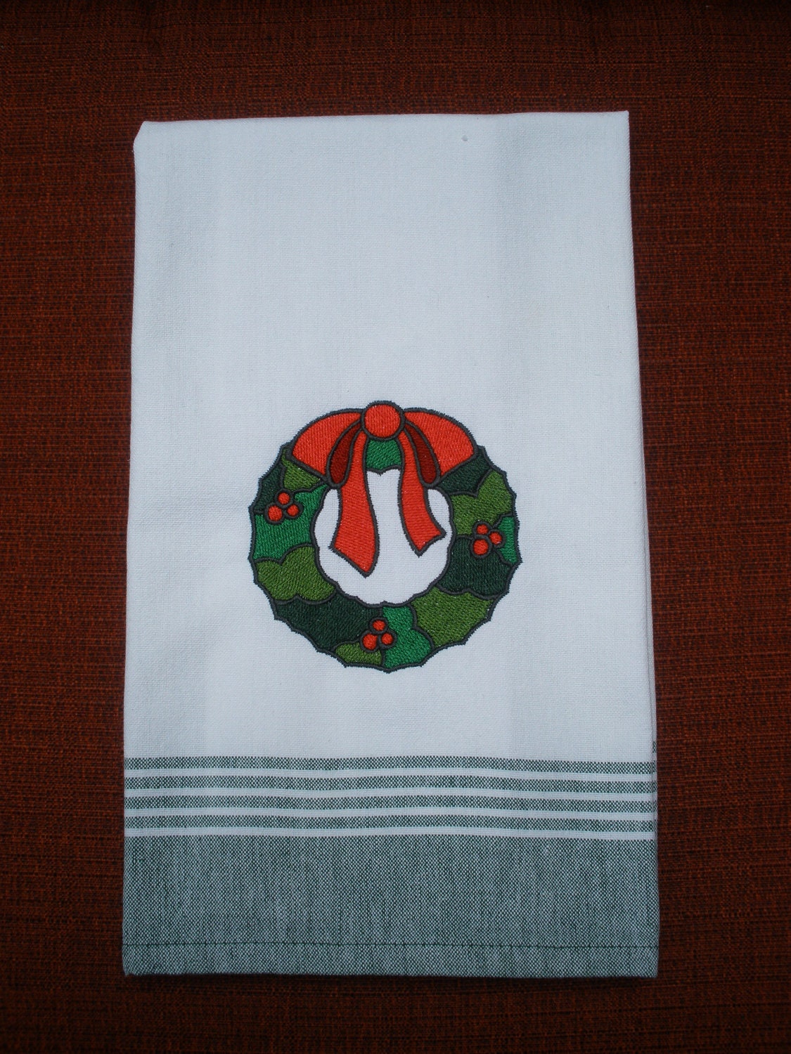 Stain Glass Christmas Wreath Embroidered Towel