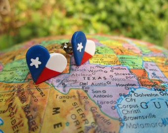 World Flag Heart Earrings... USA "I Love Texas" Texas State Flag