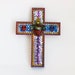 Tin sacred heart on colorful cross with day of the dead skulls // rainbow // sparkle/ multicolored Cross2