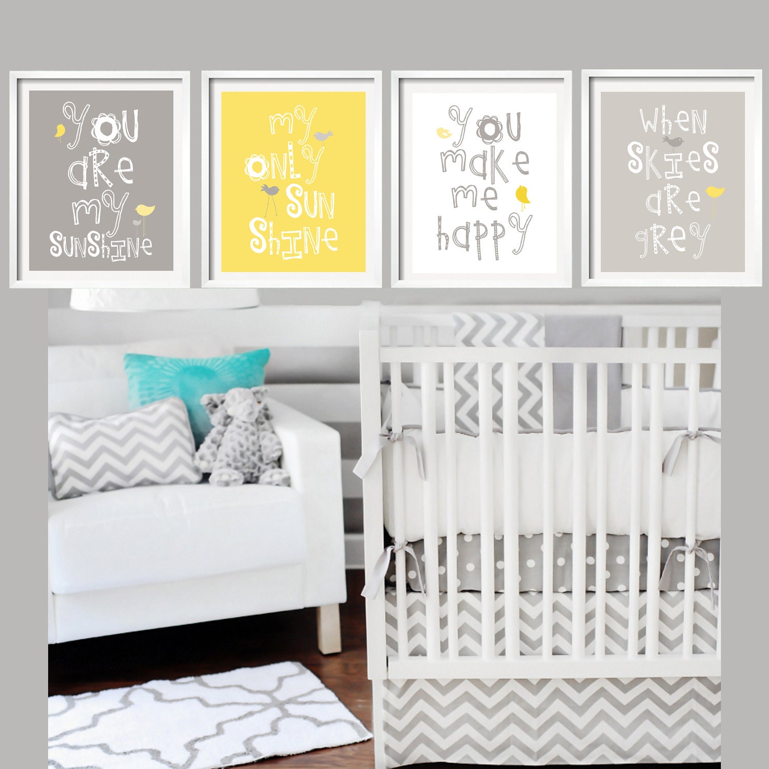 SALE Yellow and Gray Wall Art Nursery Decor Prints You Are