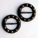 Vintage Pair of Rustic Black and Copper Metal Tribal Ethnic Medieval Viking Round Pin Brooches