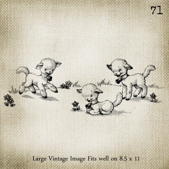 Items similar to Sweet Vintage Baby Lambs LARGE Digital Vintage Image ...