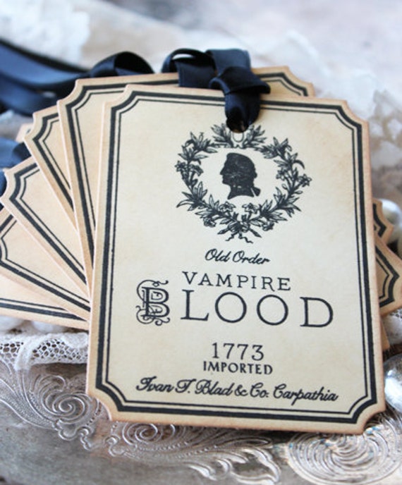Vampire blood Halloween vintage gift tags - set of 6 Il_570xn