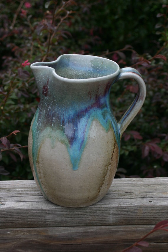 Salt Glazed Pottery Pitcher With Copper Glaze Seagrove NC