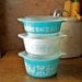 Turquoise Butter Print Stacking Casserole Bowls RESERVED
