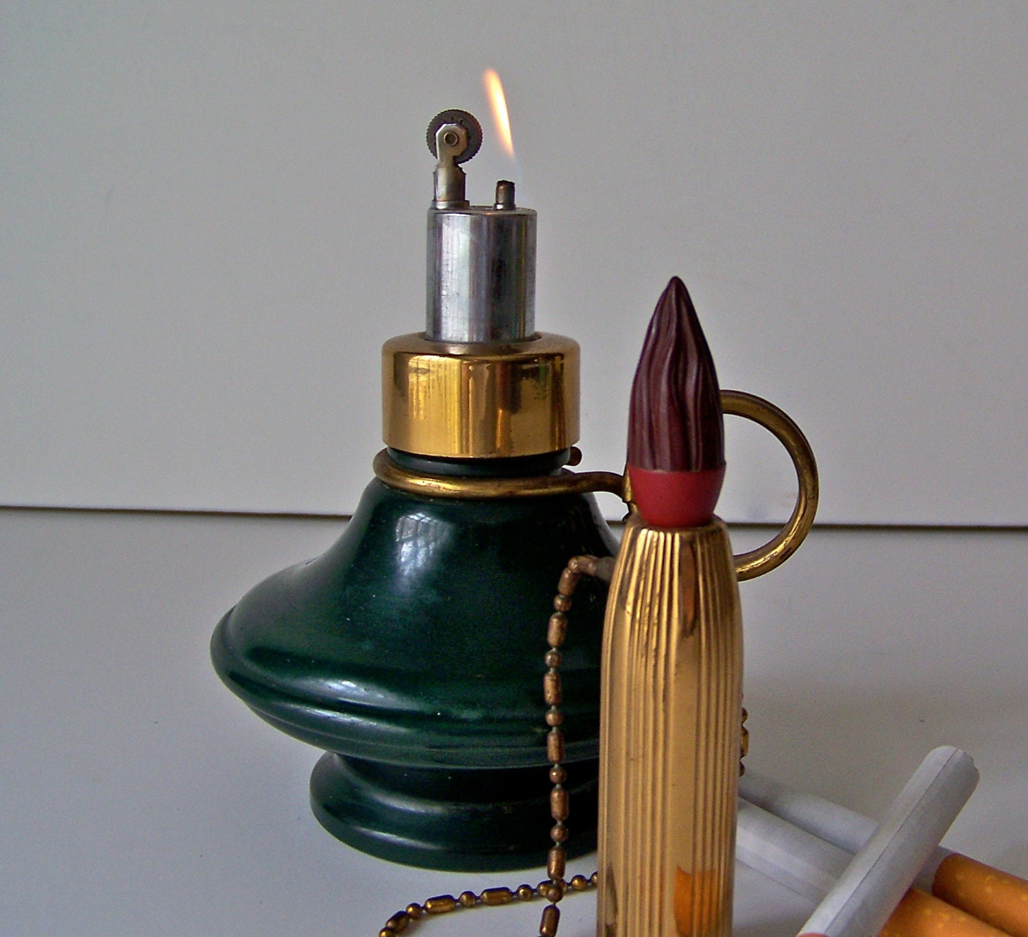 Vintage Cigarette Lighter Brass Candle Stick 1940s