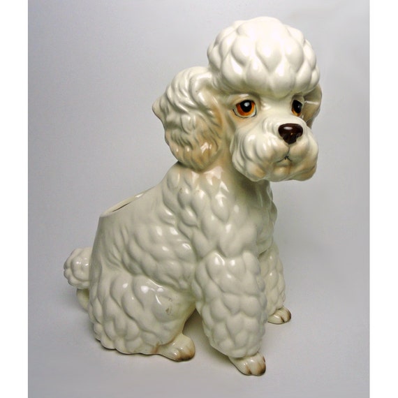 Items similar to Vintage Relpo Ceramic Poodle Dog Planter Figurine with ...