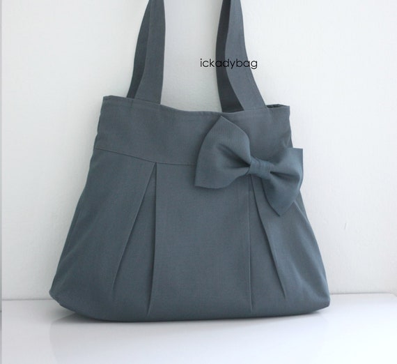 Items similar to Sale Gray Canvas Bag with Bow. Shoulder bag, Tote ...