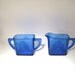 Cobalt Blue Depression Glass Cream & Sugar Set - Chevron