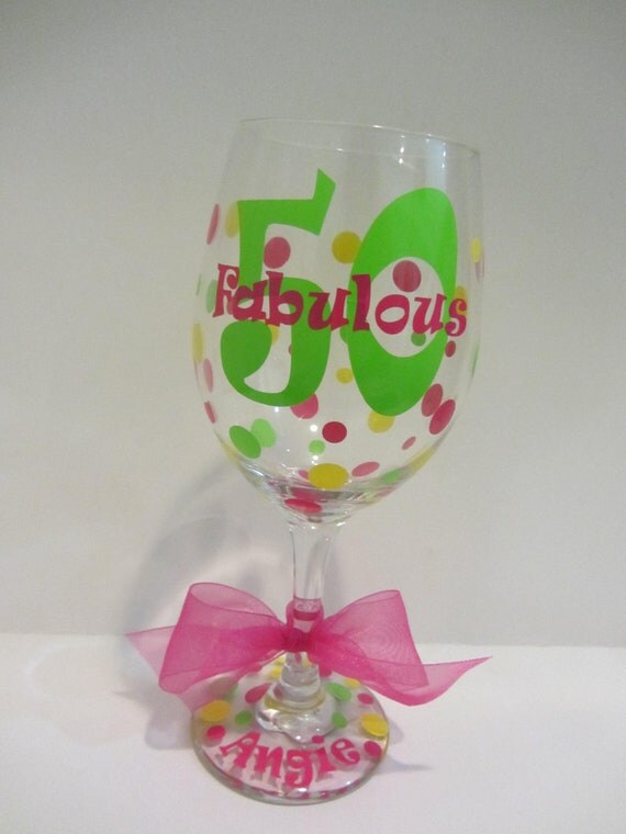 50th Birthday Extra Large Personalized Wine Glass By Dotteddesigns