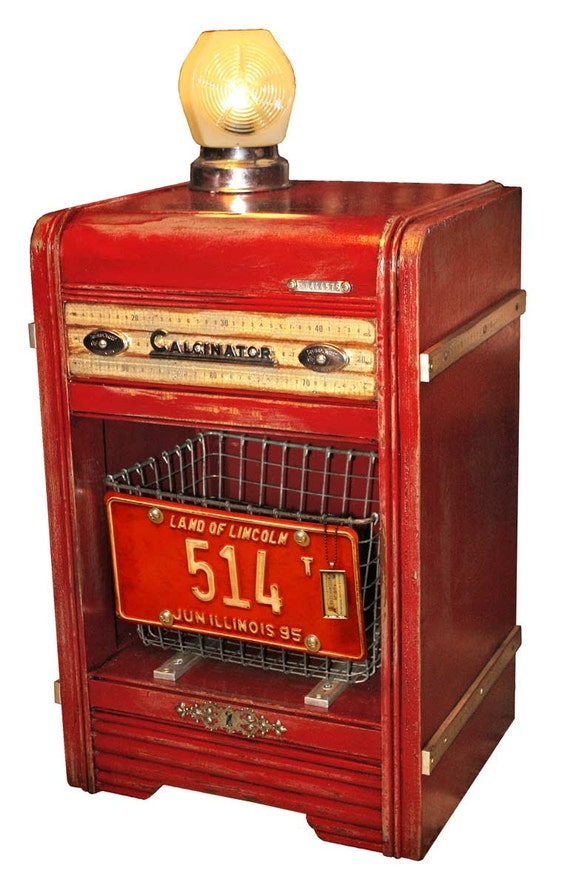 Repurposed Upcycled Distressed Red Motorcycle Nightstand night