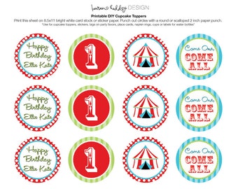 DIY Printable, Vintage Circus CUPCAKE TOPPERS