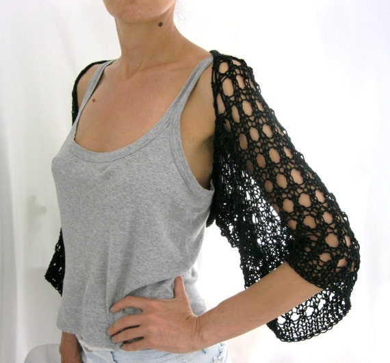 Items similar to BLACK COTTON SHRUG ....Elegant Hand Knitted Summer ...