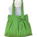 green cotton canvas tote bag / purse / shoulder bag / diaper bag, bow bag - zippered closure