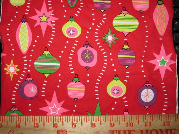 Pretty Christmas Holiday Ornaments on Cotton Lycra Knit FAbric