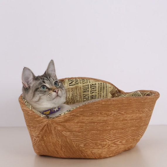 Cat Canoe a Unique Modern Kitty Pet Bed in Faux Bois and