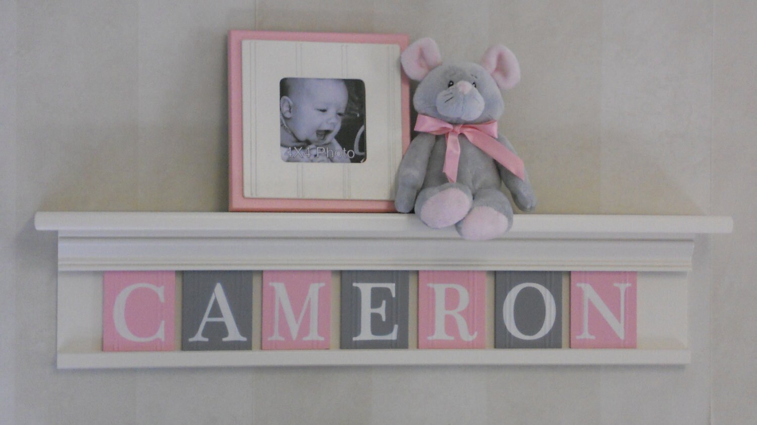 Pink and Gray Nursery Wall Shelf Baby Girl Nursery Art