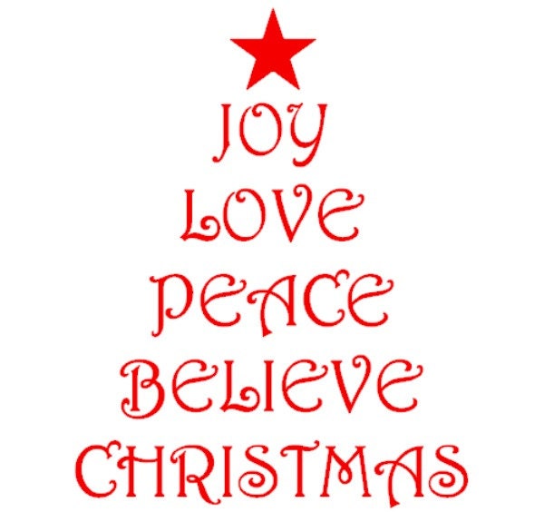 Christmas Tree shape with Christmas words Joy Love Peace
