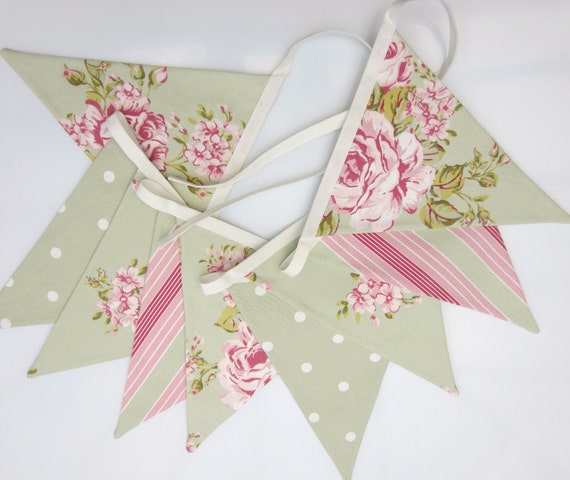 fabric bunting sage green and pink cottage chic bunting fabric bunting sage green and pink cottage chic bunting
