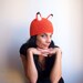 Fox hat - adult costume halloween tangerine white black animal beanie