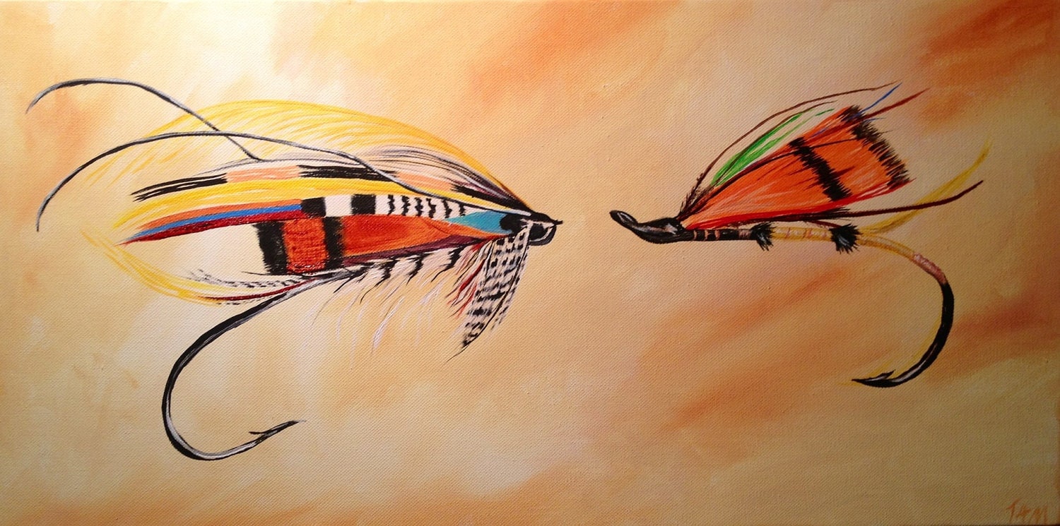 Fly Fishing Lures colorful by GetTAMArt on Etsy