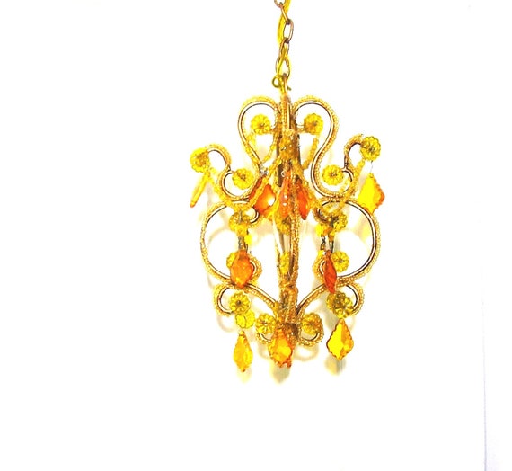 chandelier OceansideCastle chandelier Vintage glass by vintage crystals Hanging gold crystals