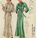 McCall 9081 Misses 1930s House Coat Pattern Double Breasted Ankle Length Robe with Neck Scarf Womens Vintage Sewing Pattern Bust 36