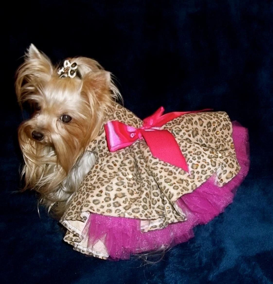 Dog Dress XXS Cheetah With Pink Tulle By Nina's