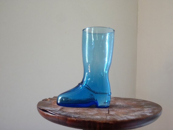 Large Antique Glass Vase Cowboy Boot Colbalt Blue Glass