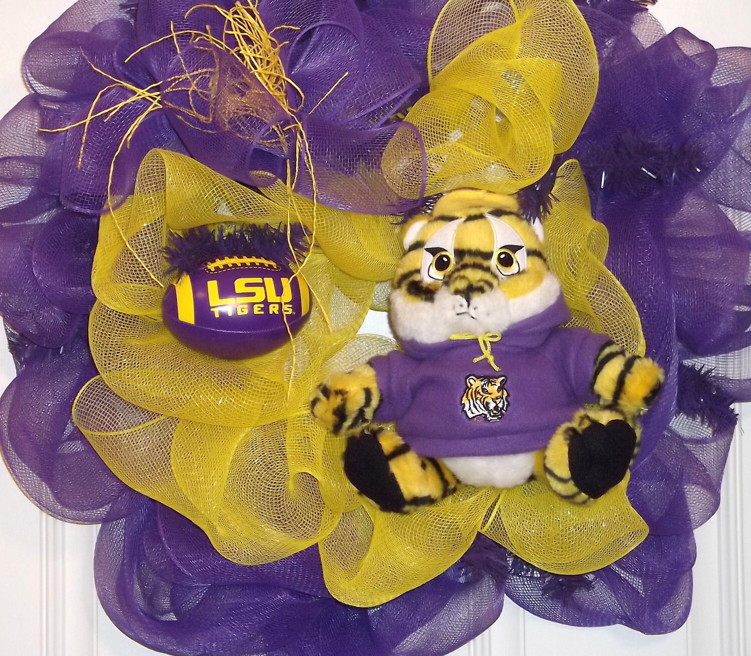 Items similar to LSU Purple and Gold Deco Mesh Wreath on Etsy
