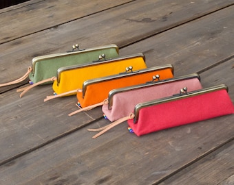 Rainbow Waxed Cotton Canvas Frame Pencil Case / 5 color available