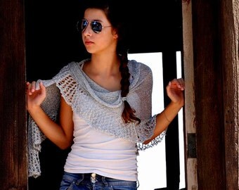 Silver Wraparound Shawl Crocheted Shawl Womens Knit Shawl Women's Clothing Accessories crochet shawl