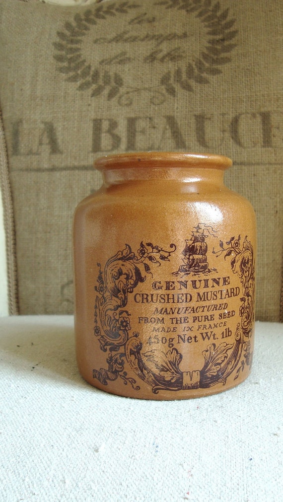 Vintage FRENCH Mustard Pot 1 lb Crock Moutarde by edithandevelyn