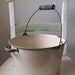 Vintage Enamel Ware Cream and Green Berry Pot with Handle - ca 1930s